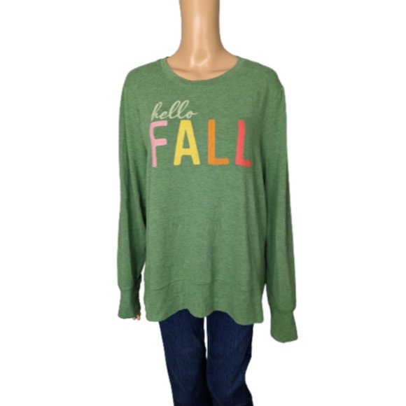 Positive Tees Green Hello Fall Graphic Sweatshirt L - Picture 1 of 8